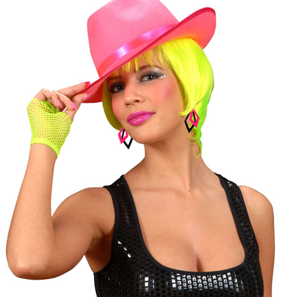 Widmann SRL Zwart met neon roze hippie oorbellen