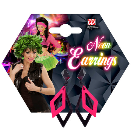 Widmann SRL Zwart met neon roze hippie oorbellen