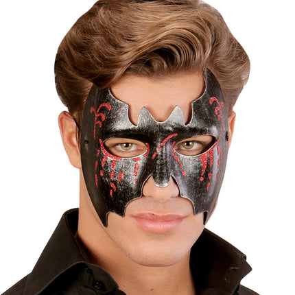 Widmann SRL Zwart metallic vleermuis masker voor vampierpakken