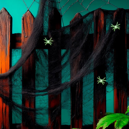 Widmann SRL Zwart spinnenweb met drie glow in the dark spinnen