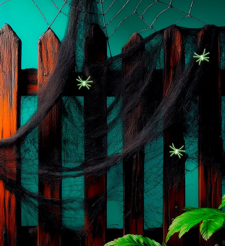 Widmann SRL Zwart spinnenweb met drie glow in the dark spinnen