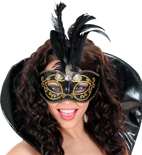 Widmann SRL Zwart Venetiaans oogmasker veren