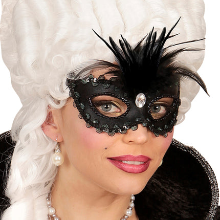 Widmann SRL Zwarte baronessen oogmaskers met  veertjes