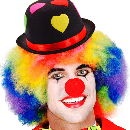 Widmann SRL Zwarte bolhoed clown met hartjes