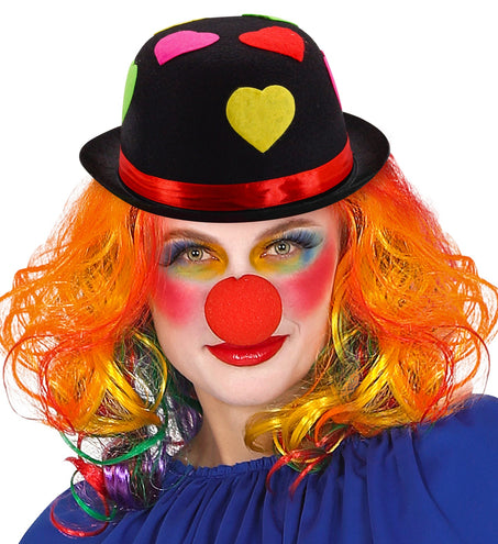 Widmann SRL Zwarte bolhoed clown met hartjes
