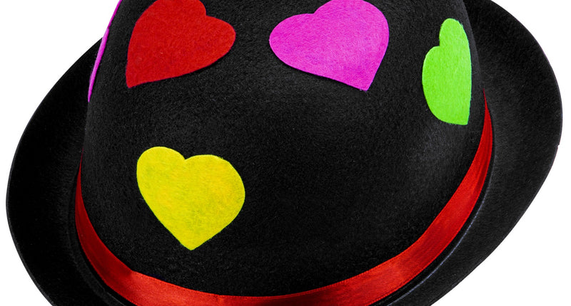 Widmann SRL Zwarte bolhoed clown met hartjes