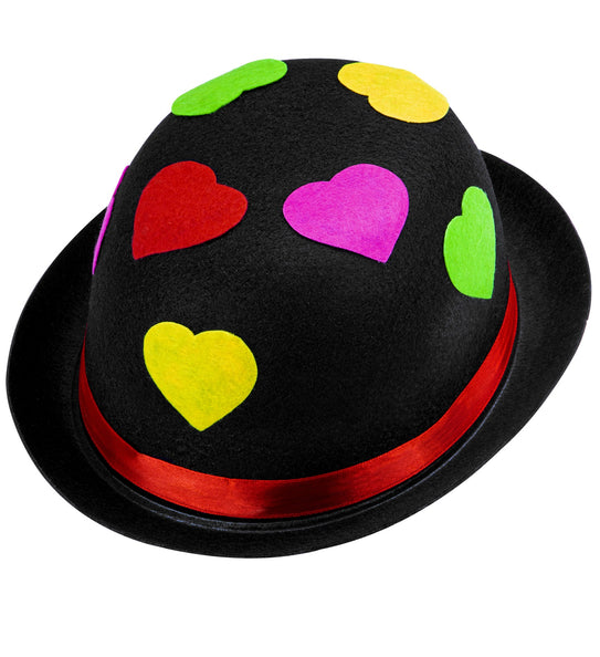 Widmann SRL Zwarte bolhoed clown met hartjes