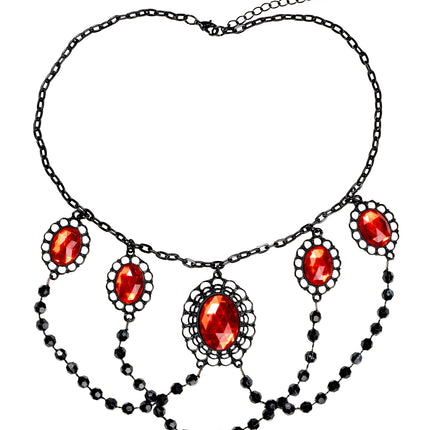 Widmann SRL zwarte choker met 5 rode stenen