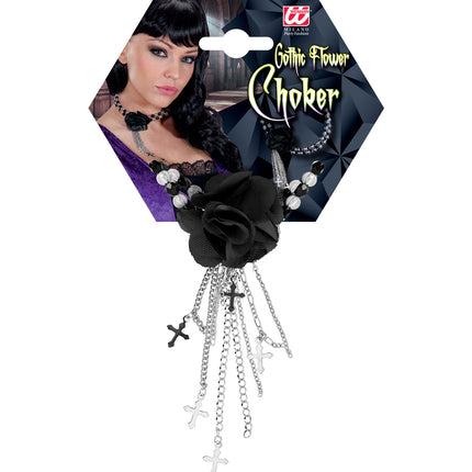 Widmann SRL Zwarte gothic ketting met roos