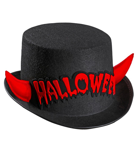 Widmann SRL Zwarte hoge hoed Halloween met duivel hoorntjes