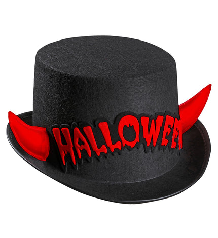 Widmann SRL Zwarte hoge hoed Halloween met duivel hoorntjes