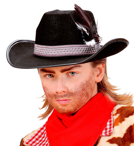 Widmann SRL Zwarte kinder cowboyhoed met veren
