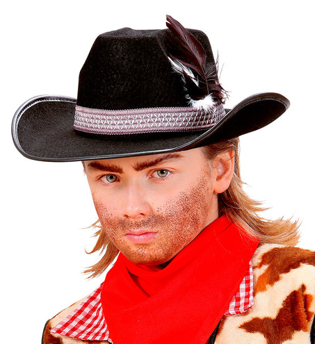 Widmann SRL Zwarte kinder cowboyhoed met veren