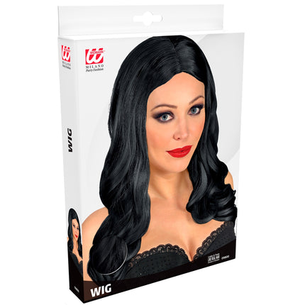 Widmann SRL Zwarte lange pruik roxy met krullen
