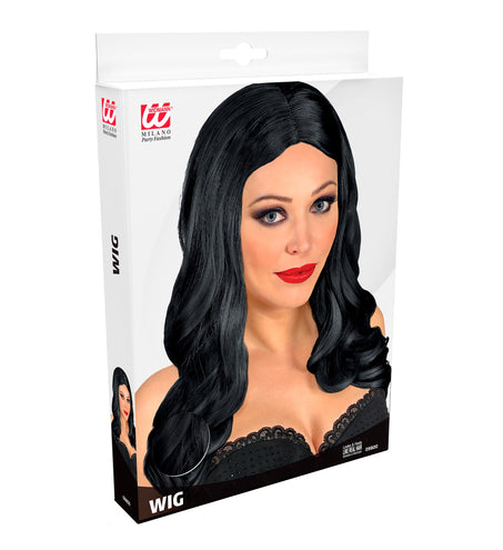 Widmann SRL Zwarte lange pruik roxy met krullen
