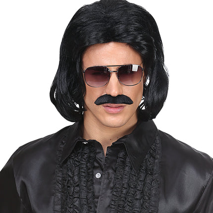 Widmann SRL Zwarte macho pruik met snor