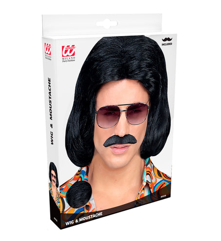 Widmann SRL Zwarte macho pruik met snor