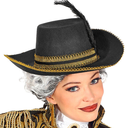 Widmann SRL Zwarte musketiershoed met veren