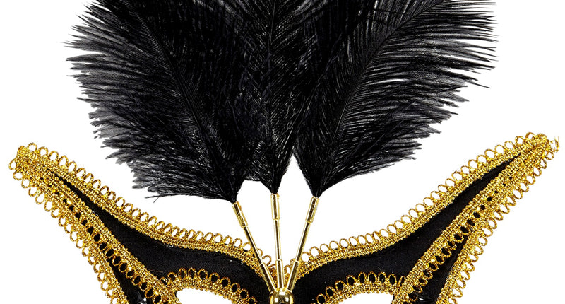 Widmann SRL Zwarte oogmaskers met veertjes