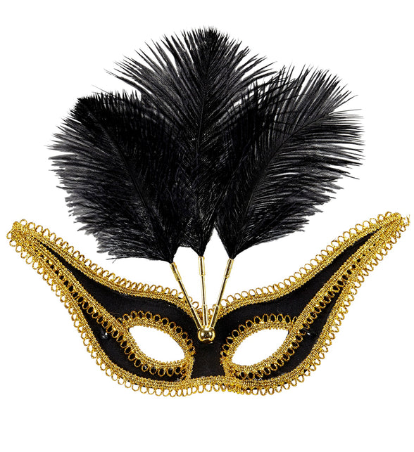 Widmann SRL Zwarte oogmaskers met veertjes