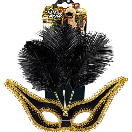 Widmann SRL Zwarte oogmaskers met veertjes