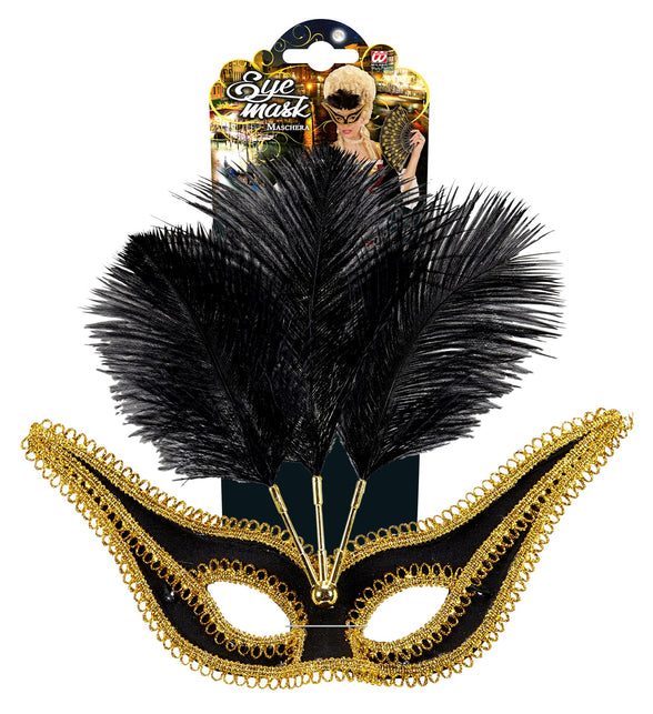 Widmann SRL Zwarte oogmaskers met veertjes