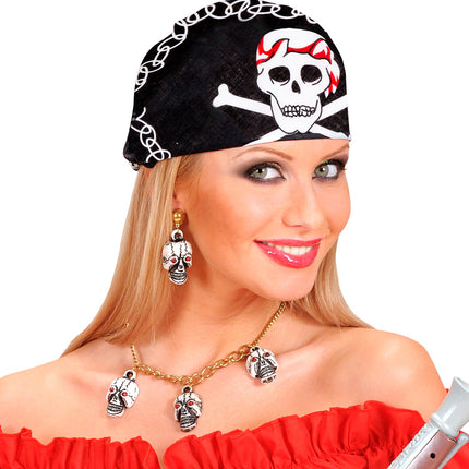 Widmann SRL Zwarte piratenbandana met schedels