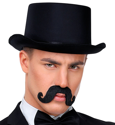 Widmann SRL Zwarte plak snor met krul