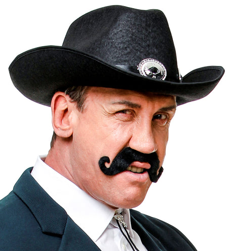 Widmann SRL Zwarte plak snor met krul