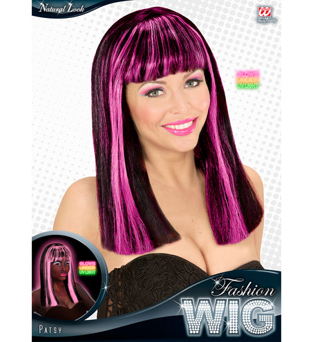 Widmann SRL Zwarte pruik met neon roze strepen