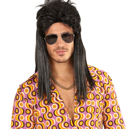 Widmann SRL Zwarte rocker pruiken voor mannen