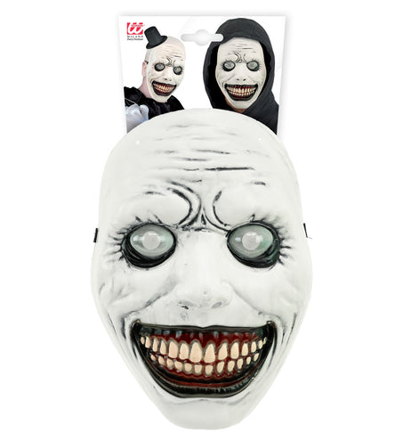 Wit monstermasker met bolle ogen in verpakking van Widmann met draagvoorbeelden