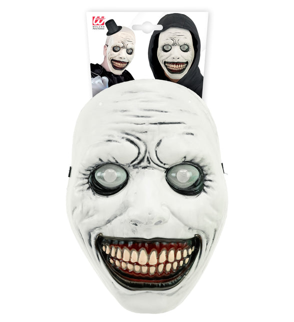 Wit monstermasker met bolle ogen in verpakking van Widmann met draagvoorbeelden