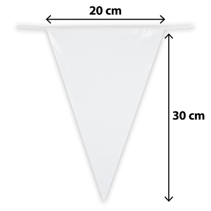 Wit puntvlaggetje van de PE vlaggenlijn met maatvoering 20 cm breed en 30 cm hoog