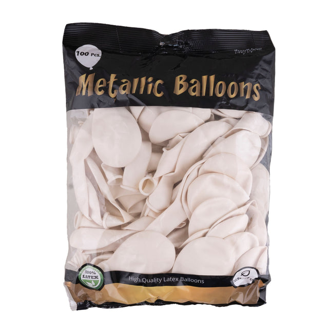 Zak met 100 metallic witte latex ballonnen van Funny Fashion, biologisch afbreekbaar