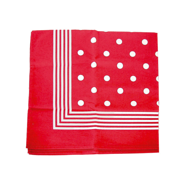 Zakdoek rood met wit opgevouwen, detail van de witte streepranden in de hoek