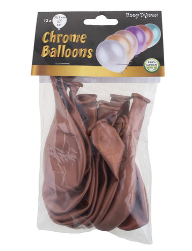 Zakje met 12 koperen chrome ballonnen van Funny Fashion, ongevuld latex van 30,5 cm