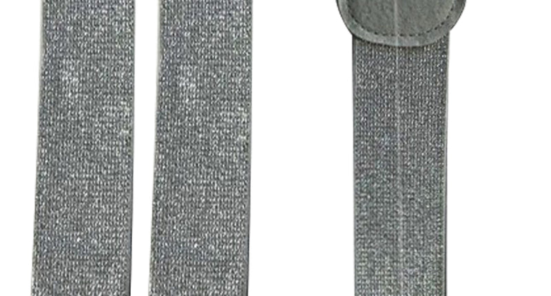 Zilveren lurex bretels met drie zilveren metalen clips en Y-vormige rug voor een discofeest