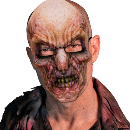Zombie masker van stof op model, kale schedelprint met ingevallen wangen en gebit