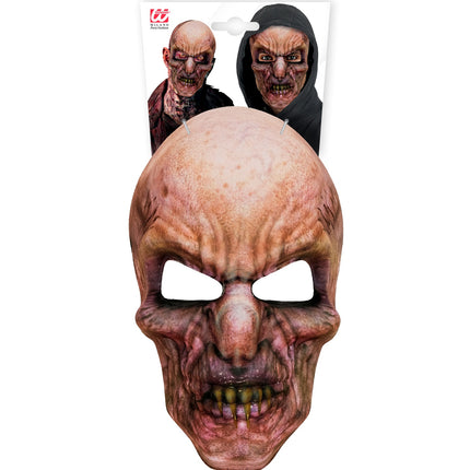 Zombie masker van stof op verpakkingskaart met twee draagvoorbeelden