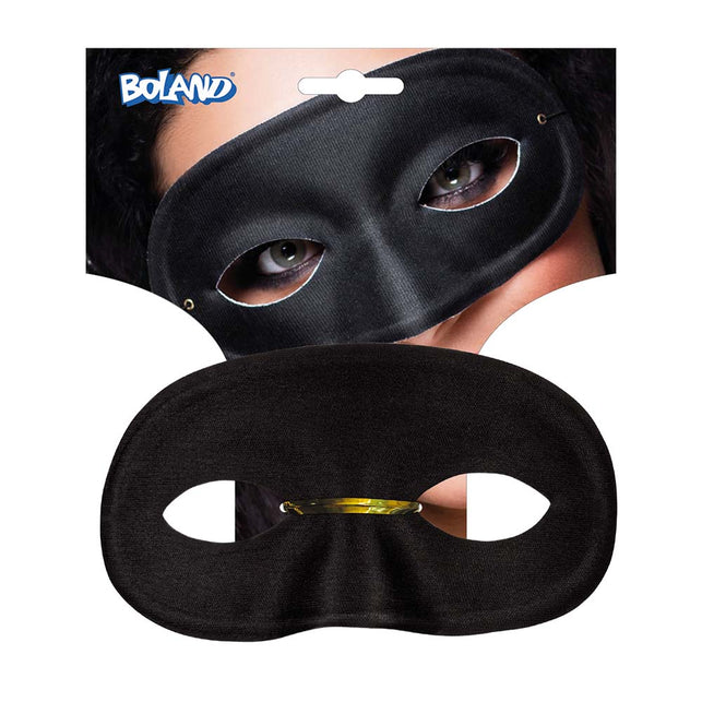 Zwart oogmasker van Boland in verpakking met elastiek en metalen oogjes