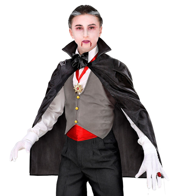 Zwarte kindercape met opstaande kraag als vampiercape voor Halloween