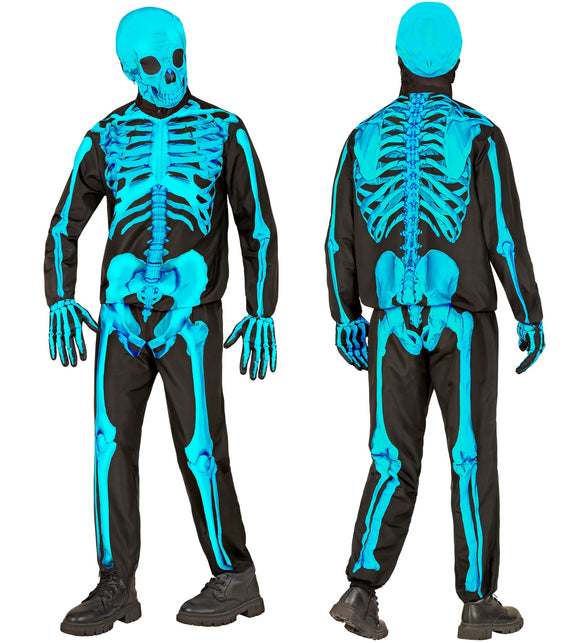Zwarte skeletjas en broek met blauwe ribbenkast- en wervelkolomprint voor kinderen