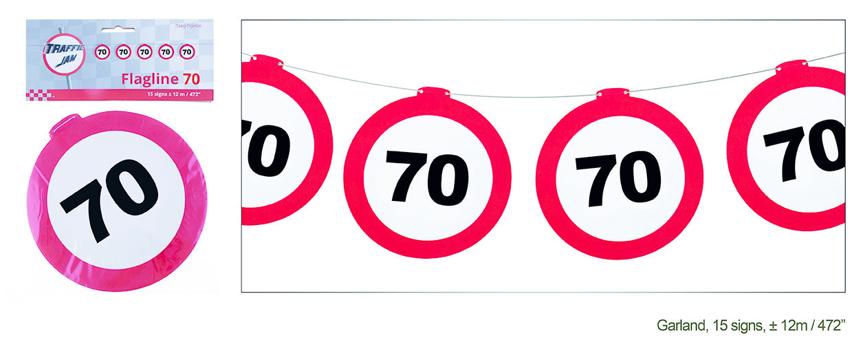 Funny Fashion 70 jaar slinger met verkeersbord 12mtr.