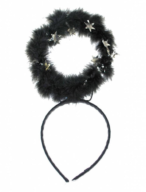 Funny Fashion Aureool diadeem zwart met zilveren sterren