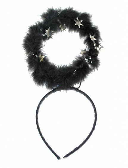 Funny Fashion Aureool diadeem zwart met zilveren sterren