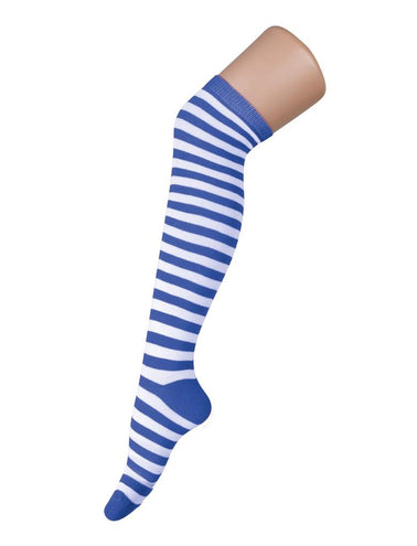 Funny Fashion Blauw wit gestreepte Dorus  kniekousen