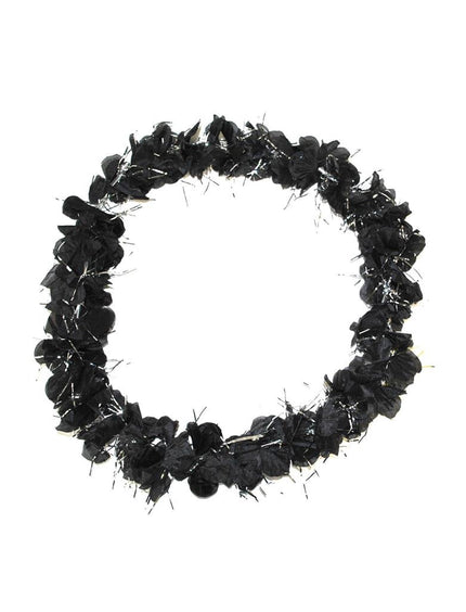 Funny Fashion Bloemen krans met zwart zilveren tinsel