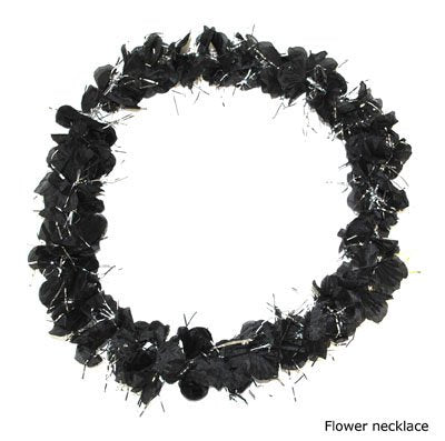 Funny Fashion Bloemen krans met zwart zilveren tinsel