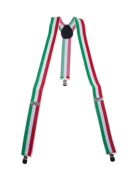 Bretels Italië met groen, wit en rood gestreepte banden, Y-rug en drie metalen clips voor carnaval